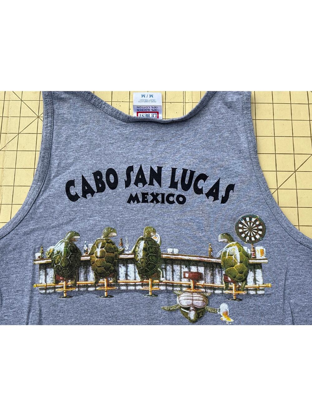 VTG Cabo San Lucas Mexico Turtle Bar Le Best Medium grey tank top beach beer